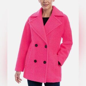 BCBGeneration Women's Double-Breasted Boucle Peacoat - Bubble Gum NWT